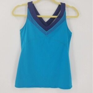 Lucy Blue Athletic Cross Over Keyhole Back Workout Tank Top Size Medium